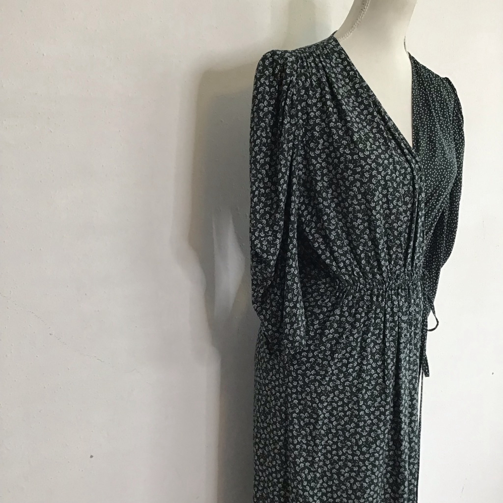 See By Chloé Women Elegant Dark Emerald Green & White Floral Midi Wrap Dress 6 - Picture 4 of 14